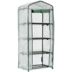 GARDEN LINE Zelena vrtna rastlinjak s štirimi policami, plastični tunel z zadrgo, pladenj za sadike 69x49x160 cm