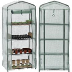 GARDEN LINE Zelena vrtna rastlinjak s štirimi policami, plastični tunel z zadrgo, pladenj za sadike 69x49x160 cm