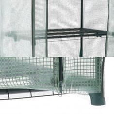 GARDEN LINE Zelena vrtna rastlinjak s štirimi policami, plastični tunel z zadrgo, pladenj za sadike 69x49x160 cm