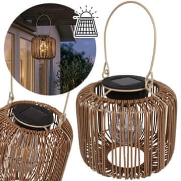 GARDEN LINE Rattanova sončna svetilka, viseča LED vrtna svetilka, za zunanjo uporabo na terasi/balkonu, 16 cm