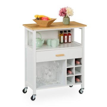 Northix Kuhinjski otočni voziček z bambus vrhom in stojalom za vino