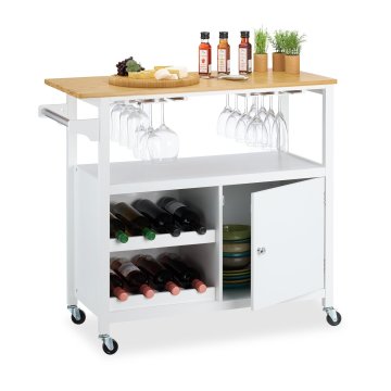Northix Kuhinjski voziček za shranjevanje s stojalom za vino in kozarce