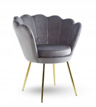 shumee Školjkasti fotelj iz SIVEGA žameta na ZLATEM OKVIRJU Elegant Soft Furnitex
