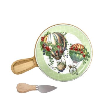 Brandani Set deska za rezanje+nož za sir Wonderland 29,5x20cm / porcelan, inox, les