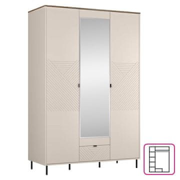 KONDELA Trodverna garderobna omara z ogledalom Eyco 3D1S - kašmir / hrast castello