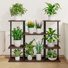 KONDELA Kovinsko stojalo za rože Leder - črna / rustikalni les