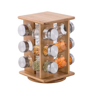 Začimbnik 12-delni na vrtljivem stojalu 15x15xh23cm / les, steklo, inox