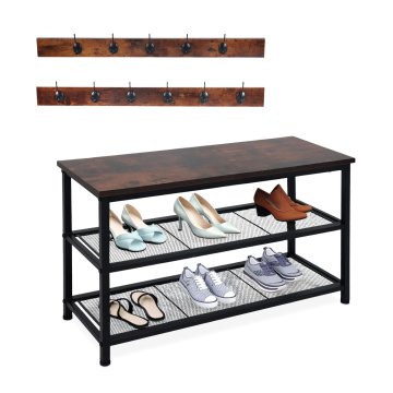 Northix Stojalo za čevlje in kavlje iz kovine in MDF 11 kavljev