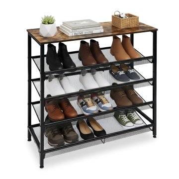 Northix Industrijski stojalo za čevlje železo z mrežastimi lesenimi policami