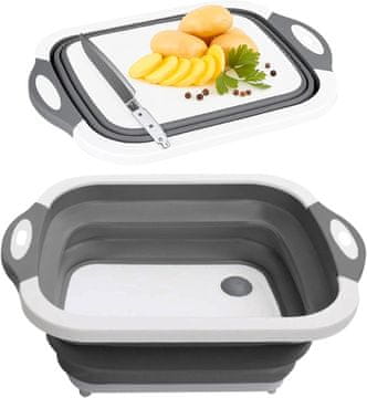 Netscroll Zložljivo kuhinjsko cedilo 3 v 1 z desko za rezanje in posodo 40 x 30 cm, prihranek prostora, FoldableStrainer.