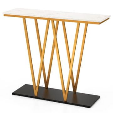 Northix Konzolna miza z videzom marmorja in kovinskim okvirjem, 100 x 30 cm, zlat okvir