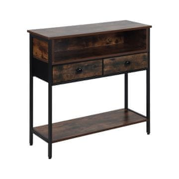 Northix Industrijska konzolna mizica s predali in policami, črn kovinski okvir, lesni videz