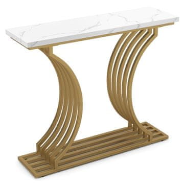 Northix Konzolna mizica z umetnim marmorjem in kovinskimi nogami, 100 x 29,5 x 80,5 cm, bela + zlata