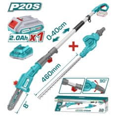 Total One-Stop Tools Akumulatorska teleskopska žaga in škarje za živo mejo 2800spm /460mm /P20S (TPTS201681)