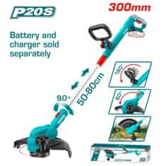 Total One-Stop Tools Akumulatorska kosilnica za travo 300mm/20V/2.0Ah-7.5Ah/P20S /INDUSTRIAL (Brez baterije) (TGTLI20328)