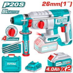 Total One-Stop Tools Akumulatorsko rotacijsko kladivo 26mm/ SDS Plus/5000bpm/2,5J/ INDUSTRIAL (SET Baterija 2x4Ah, Polnilec, Kovček) (TRHLI202682E)