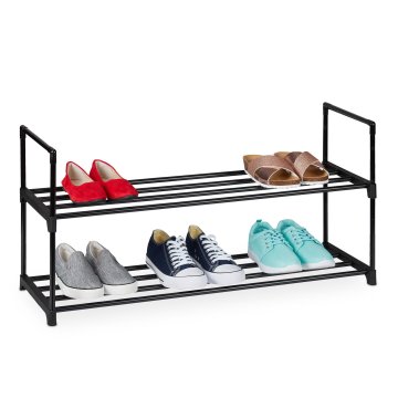 Northix Črna polica za čevlje, kovinski okvir, do 4 pare čevljev na polico, enostavna montaža