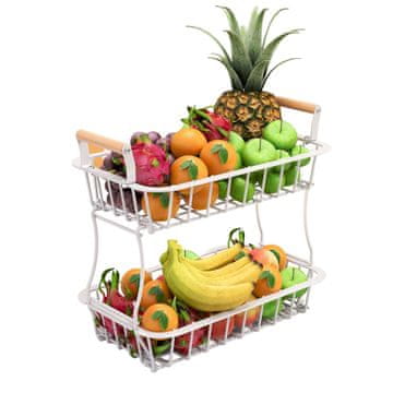 Northix 2-nadstropna kovinska košara za sadje z lesenimi ročaji