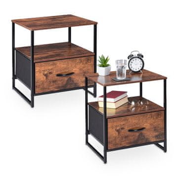 Northix Industrijska nočna omarica – Rustikalni les in kovina, 2 predala