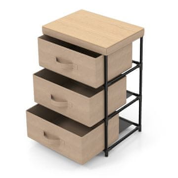 Northix Nočna omarica s 3-nadstropnimi predali iz blaga s kovinskim okvirjem Rjava