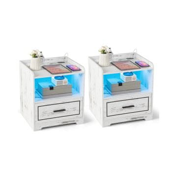 Northix 2-delni komplet nočnih omaric z LED lučko in USB polnilnikom