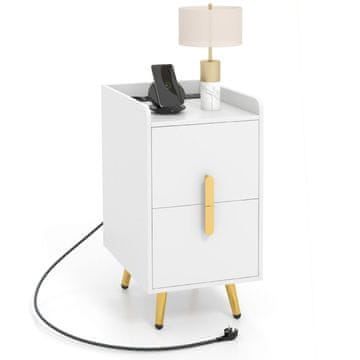Northix Nočna omarica z 2 predaloma, polnilno postajo, USB priključki, bela