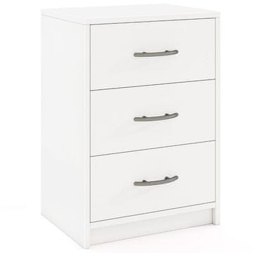 Northix Nočna omarica z 3 predali, bela, dimenzije 38,5 x 28 x 54 cm