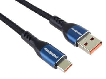 PremiumCord Kabel USB-C - USB 2.0, 5A, bombažna pletenica 2 m