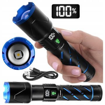 Malatec Alu. LED taktična ročna svetilka aku. 5000mAh 800lm ZOOM LCD USB