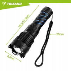Malatec 3v1 alu. LED taktična ročna svetilka aku. 5000mAh 1500lm ZOOM LCD USB