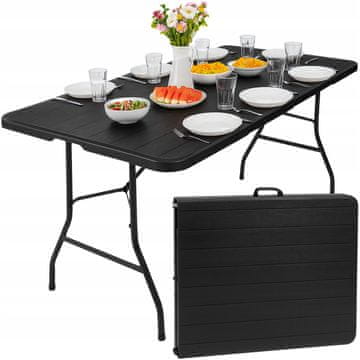 Malatec Prenosna zložljiva vrtna miza 180cm imitacija lesa črna