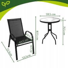 Malatec Kovinska balkonska črna garnitura steklena miza in 2 vrtna stola