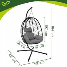 Malatec Vrtni viseči stol jajček do 150kg na kovinskem stojalu