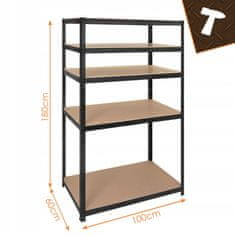 BIGSTREN Kovinski skladiščni regal 180x100x60cm brez vijakov 200kg na polico črn