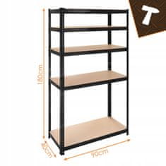 BIGSTREN Kovinski skladiščni regal 180x90x40cm brez vijakov 200kg na polico črn