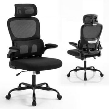 Northix Ergonomski pisarniški stol z ledveno oporo nastavljiv vzglavnik črna