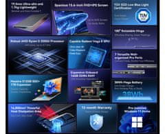 Blackview Blackview ACEBOOK 6 prenosni računalnik, 15.6" (39,6cm), 16GB RAM, 512GB SSD, Windows 11 Pro, AMD Ryzen 5 3500U, IPS FHD+, Radeon Vega8, WIFI 5, BT, 38Wh baterija, kamera, zvočniki, siv (Stellar Gray)