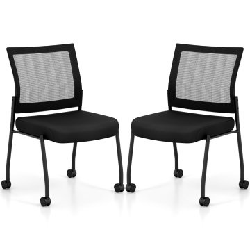 Northix Zložljivi pisarniški stoli s kolesi, komplet 2 kosov, črni, ergonomski