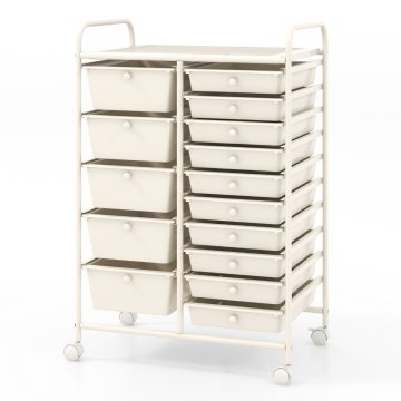 Northix Mobilni voziček za shranjevanje s 15 predali, ki jih je mogoče zložiti, bel