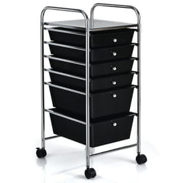 Northix Mobilni voziček za shranjevanje s 6 zložljivimi predali, kovinski okvir, črna