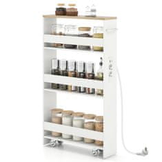 Northix Ozek voziček na kolesih s polnilno postajo, 4-nivojski, 13 cm, naravna in bela, dimenzije 47,5 x 13 x 80,5 cm