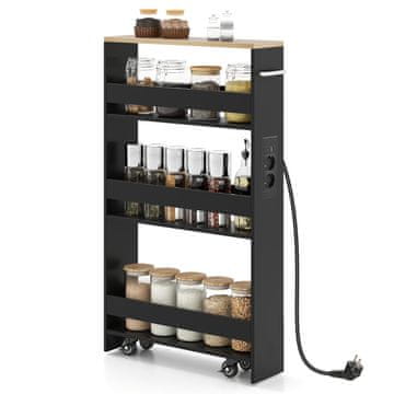 Northix Ozek voziček za shranjevanje s polnilno postajo, 4-nivojski, črne barve, dimenzije 47,5 x 13 x 80,5 cm