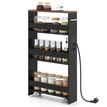 Northix Ozek voziček na kolesih s polnilno postajo, 4-nivojski, črne barve, dimenzije 47,5 x 13 x 80,5 cm