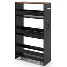 Northix Ozek voziček na kolesih s polnilno postajo - črn/vintage rjav, dimenzije 47,5 x 20 x 80,5 cm