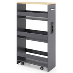 Northix Ozek voziček na kolesih s polnilno postajo, 4-nivojski, siv, dimenzije 47,5 x 20 x 80,5 cm