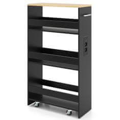 Northix Ozek voziček za shranjevanje s polnilno postajo - 4-nivojski, črn, dimenzije 47,5 x 20 x 80,5 cm