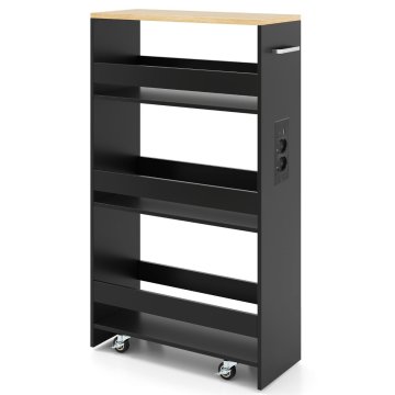 Northix Ozek voziček za shranjevanje s polnilno postajo - 4-nivojski, črn, dimenzije 47,5 x 20 x 80,5 cm