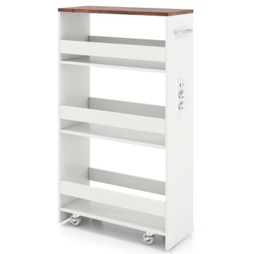 Northix Ozek voziček za shranjevanje s polnilno postajo - 4-nadstropni, rustikalno rjav, dimenzije 47,5 x 20 x 80,5 cm