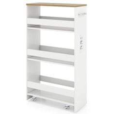 Northix Ozek voziček za shranjevanje na kolesih - 4-nadstropni, 20 cm, bel/naraven, dimenzije 47,5 x 20 x 80,5 cm