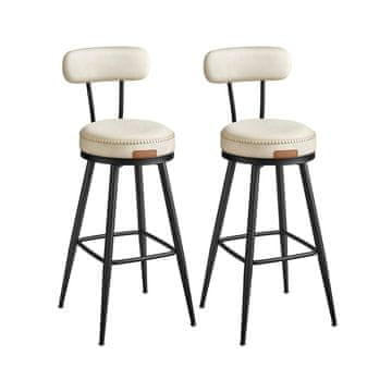 Songmics Set barskih stolov z vrtljivim sedežem in naslonjalom 57x57x101 cm bela